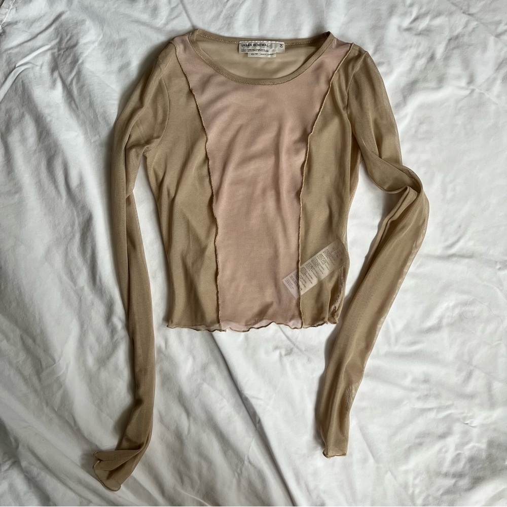 Extra small, urban renewal mesh layering top, tan nude with ballet pink